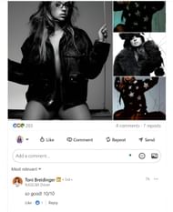 Toni Breidinger's comment on Coach's latest photoshoot campaign with Tate McRae. Source: via LinkedIn